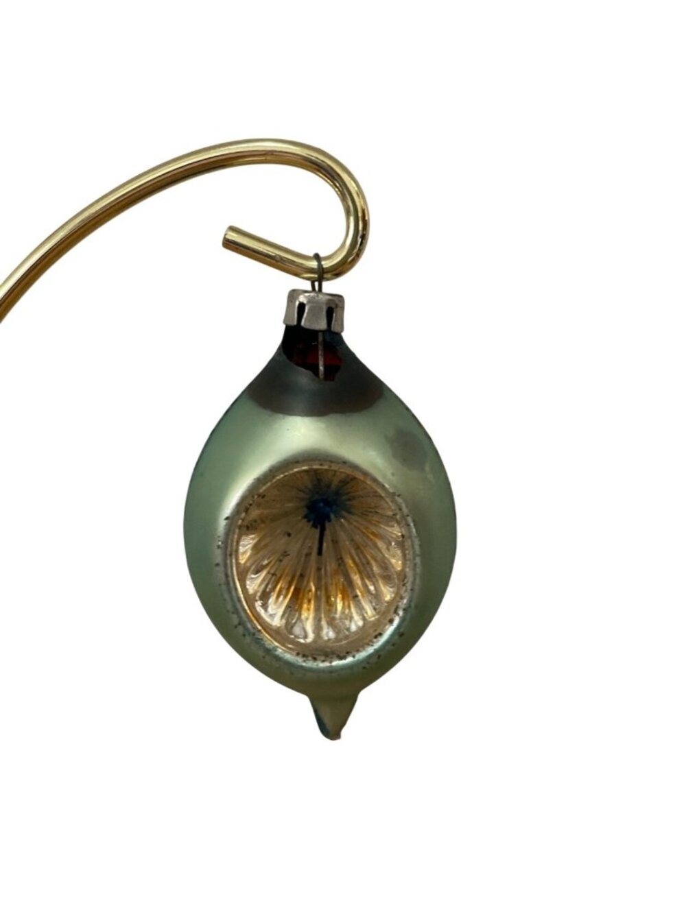 Vtg Mercury Glass Teardrop Christmas Ornament Indented Reflector Sunburst Poland